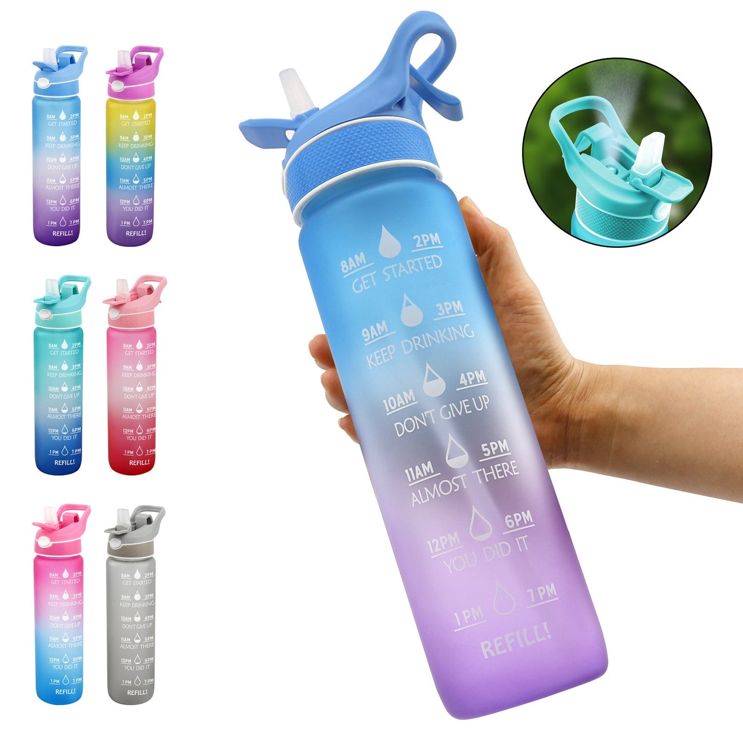 Gourde Sportive avec Paille & Brumisateur 1000ml